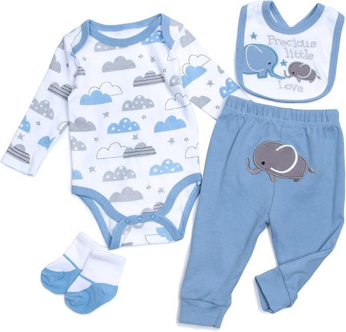 Reborn Baby Doll Clothes for 17-22 Inch Reborn Doll Boy Blue Elephant Outfit 4-Piece Newborn Baby Dolls Accessories