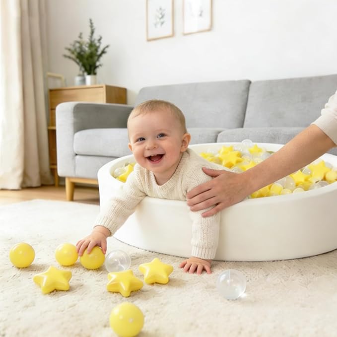 TRENDPLAY Star Ball Pit Balls for Toddlers -50 100 200 Count Star Balls Different Shapes, Non-Toxic Plastic Balls for Safe Play, Boys Girls Festival Party Decoration