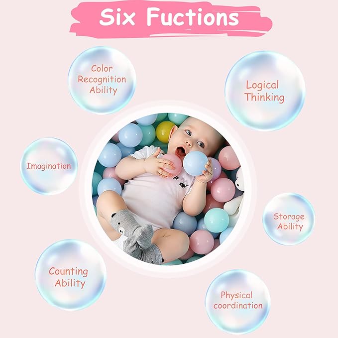 Ball Pit Balls Phthalate Free BPA Free Crush Proof Plastic - 7 Bright Colors in Reusable Play Toys for Kids with Storage Bag