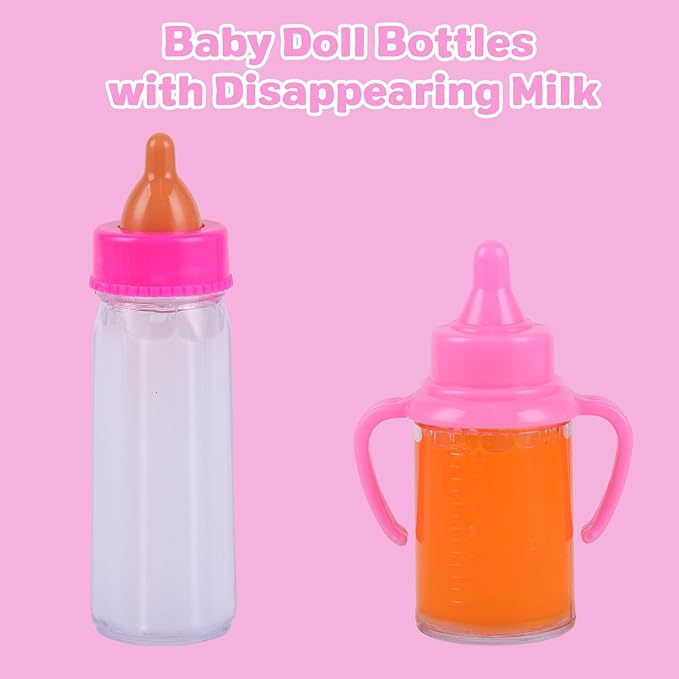 13 PCS Reborn Baby Doll Accessories and Clothes Playset for 17-20 Inch Dolls – Feeding & Caring Set with Diaper Bag, Magic Bottle, Pretend Play Gift for Girls Kids Birthday Christmas