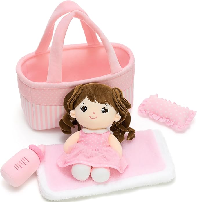 Tezituor Baby Doll Playset with Carrier Bassinet Bed,Baby Doll Accessories with Dolls, Portable Feeding and Caring Set,Babies Pretend Play Toy Set,Baby Doll Care Toys Gifts for Kids Girls