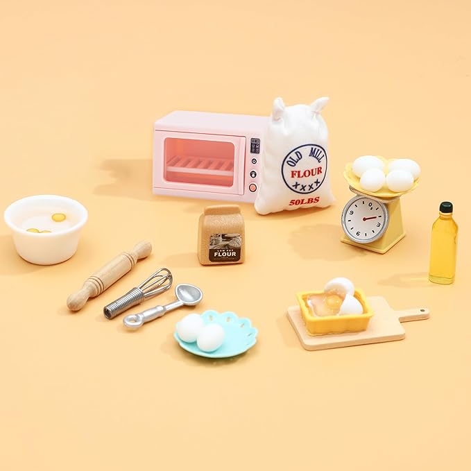 ONEST 26 Pieces Miniature Dollhouse Accessories Mini Stuff with Stand Mixer Kitchen Scale Flour Rolling Pin and Others for Dollhouse Kitchen Toys