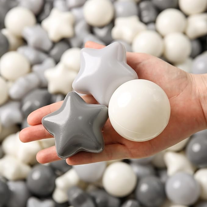 TRENDPLAY Star Ball Pit Balls for Toddlers -50 100 200 Count Star Balls Different Shapes, Non-Toxic Plastic Balls for Safe Play, Boys Girls Festival Party Decoration