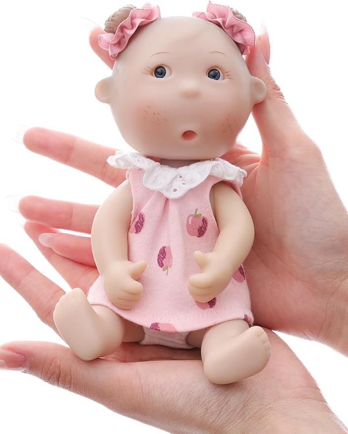Potato Baby Doll, 7 Inch Mini Baby Doll with 5 Movable Joints, Thumb-Sucking Pose, Full Body Vinyl Doll for Play, Display, and Collection, Gifts for Boys and Girls, Collectors, Ages 3+ (Pink)