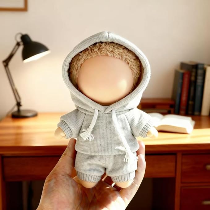 Hoodies Clothes for LABUBU 17cm Doll (NO Doll), Casual Style Costumes for LABUBU Dress up Unique Style, Cute and Premium Dolls Outfit Accessories for LABUBU (Gery Sweatshirt)