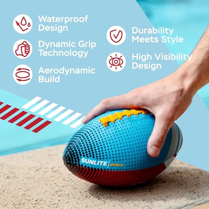 Sunlite Sports Water Football for All-Weather Outdoor Sports, Water Toy for Pool and Beach Party Game, Football Toy for Kids, Toddlers, Teens and Adults Family Fun, Birthday