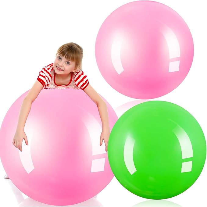 Jenaai 2 Pcs 30 Inch Large Bouncy Balls Giant Inflatable Rubber Kickballs Big Outdoor Exercise Jumping Hopping Ball for Outdoor Activity Sports Party Decor(Pink, Green)