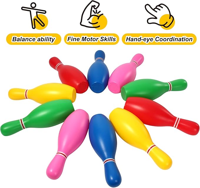Liberry Kids Bowling Set, 10 Plastic Toy Bowling Pins & 2 Balls, Toddler Indoor Outdoor Sports Games, Educational Birthday Gifts for Boys Girls Ages 2 3 4 5 (Multicolor)