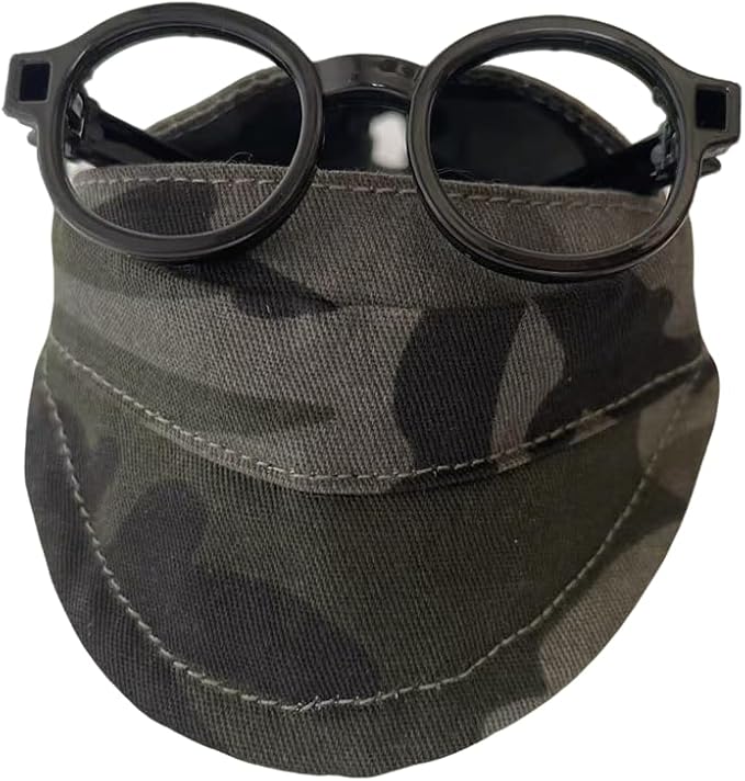 for Labubu Doll Accessories Set, 4 Colors Options Camouflage Bucket Hat and Black Sunglasses Frame(no Lenses) Casual Cap (Camouflage Army Green)