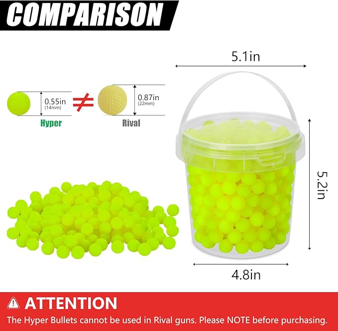 400 Refill Balls Ammo for Nerf Hyper Gun, 0.55 in Hyper Gun Balls with Portable Storage Bucket (Yellow), Hyper Rounds