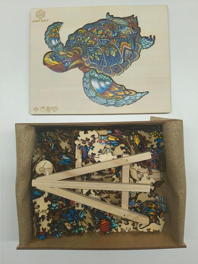 Jigfoxy Wooden Puzzles for Adults, Sea Turtle Wooden Jigsaw Puzzles for Adults Kids, Unique Animal Shape Wood Cut Puzzles, Christmas Thanksgiving Gifts for Friend Turtle Lover (L-14.9*12.6in-301pcs)