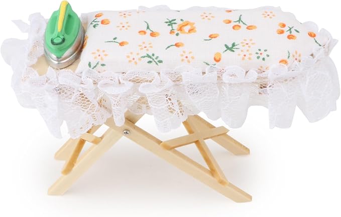 Dollhouse Furniture 1:12 Scale Miniatures Accessories Ironing Board Set Wooden Furniture Model Miniature Room Artificial House Decor Life Scene Ornament (Orange)