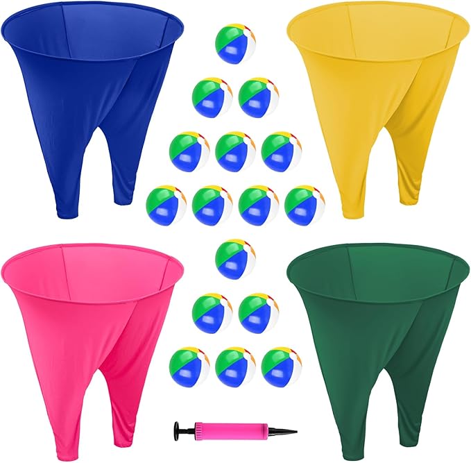 Grandma Pants Game 4 PCS Grandma Pants Outdoor Game Granny Pants Yard Game for Adults with 16 Bouncy Balls and 1 Air Pump (Random Colors) for Family Gatherings Birthday Parties