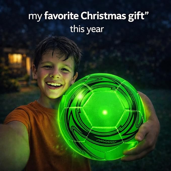 Rechargeable LED Soccer Ball – Stays Lit 45+ Min, No Batteries Needed – Size 4 & Size 5 – Durable Glow in The Dark Soccer Ball – Soccer Gifts for Boys & Girls Ages 8-15 – Extra Bright