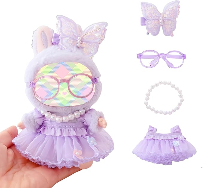 Clothes for Lu bubu Dolls(No Doll) Accessories, Outfit Set 4 Pieces Gauze Dress for 17cm Doll , Romantic Skirt Doll Clothing Set Replacement Purple
