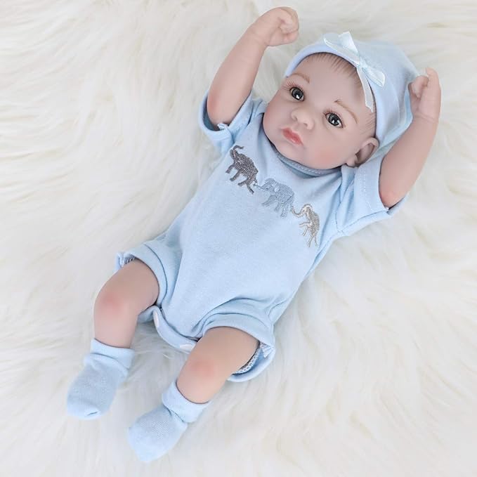 ENADOLL Reborn Baby Boy Doll Realistic Silicone Vinyl Baby 10 inch Lifelike Doll Gift Set for Ages 3+ (10 inch, Open Eyes Blue boy)