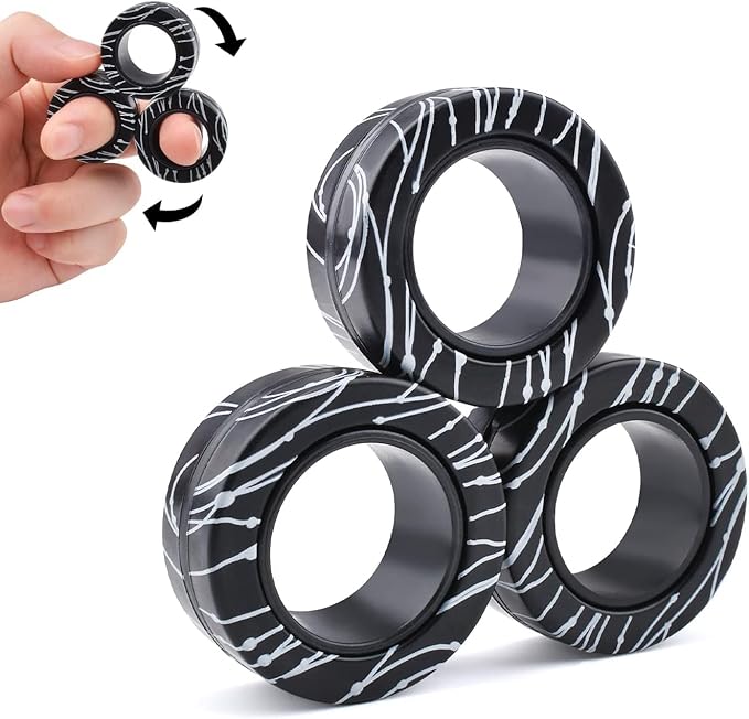 Cevioce Easter Basket Stuffers,3 PCS Magnetic Rings Fidget Toys Set for Adults Boys Teens,ADHD Anxiety Fidget Spinner Magnetic Ring Stress Relief Toy Kids Birthdays Gifts for 8 9 10 11 12+ Year Old