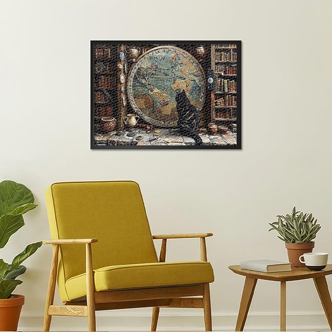 Curious Cat Puzzles for Adults 1000 Pieces, Vintage World Map Jigsaw Puzzles, Adult Puzzle for Adults, Educational Fun Games or Toys for Elders Friends 20X27 INCH
