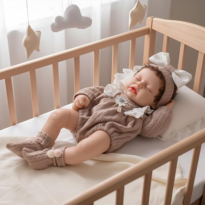 BABESIDE 3 Pcs Baby Doll Clothes Accessories Set for 12-16 Inch Babys Doll, Knitted Romper, Bow Headband and Socks, Baby Dolls Clothes and Accessories