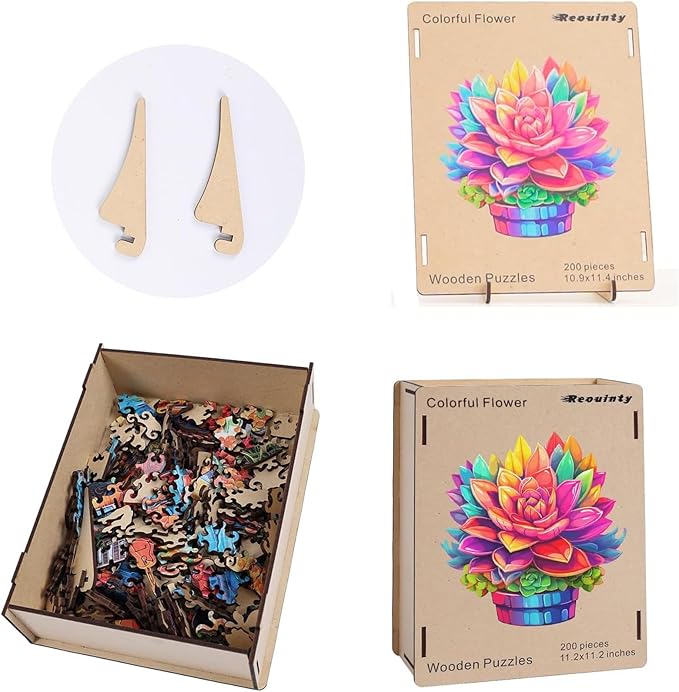 Reouinty Wooden Puzzles Colorful Flower 500 Piece, Luxurious Shaped Wood Puzzle, Beautiful Package, Best Gift for Adults and Kids, Family Game 16.9x16.2 in