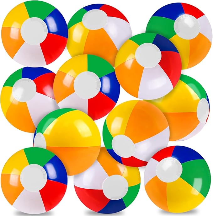 12 Pack 12" Summer Inflatable Beach Balls Bulk Rainbow Swimming Pool Water Games Toys for Kids Summer Party Supplies Decorations
