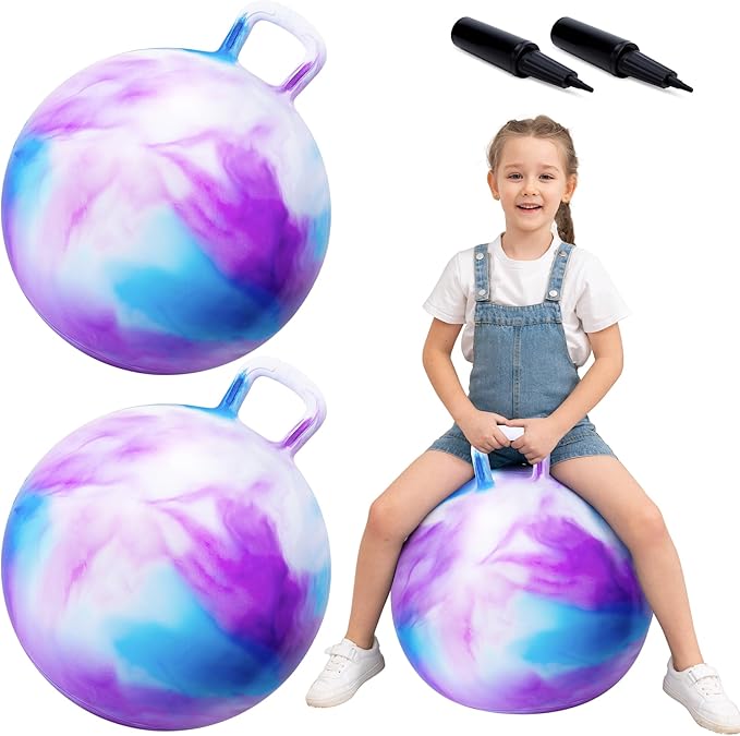 ZOOJOY Hopper Ball 2 Pack, 18 in Bouncy Ball with Handle for Kids, Clouds Girls Toys for Indoor Active Play Toys, Girls Boys Hopping Birthday Gifts for 3 4 5 6 7 8 Yr Old