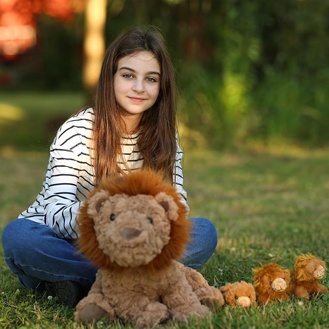 Tezituor 4 Piece Lion Plush Set,18 Inch Large Lion Stuffed Animals with 3 Cute Little Babies, Soft Cuddle Lion Plushies, Lions Stuffy Boys Girls Birthday Valentines Forest Party Decor