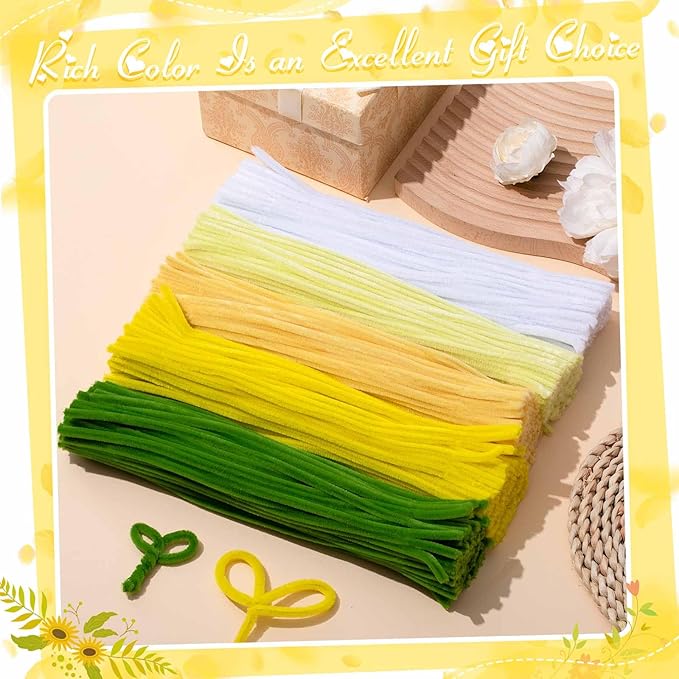 Peryiter 500 Pieces Pipe Cleaners Chenille Stems for Flowers Craft Supplies Bulk Fluffy Fuzzy Sticks for DIY Art Projects Creative Gift Wrapping Party Decorations (Yellow Flower,12 Inch)