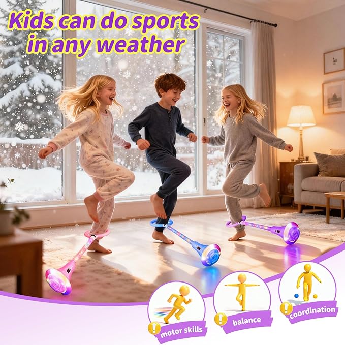 Skip Ball for Kids, Rechargeable Skip Ball Ankle Toy with Flashing Light-Up Wheel & Rod, Indoor/Outdoor Toys for Kids with Counter, Timer and Cal Calculator