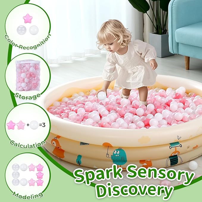 TRENDPLAY Star Ball Pit Balls for Toddlers -50 100 200 Count Star Balls Different Shapes, Non-Toxic Plastic Balls for Safe Play, Boys Girls Festival Party Decoration