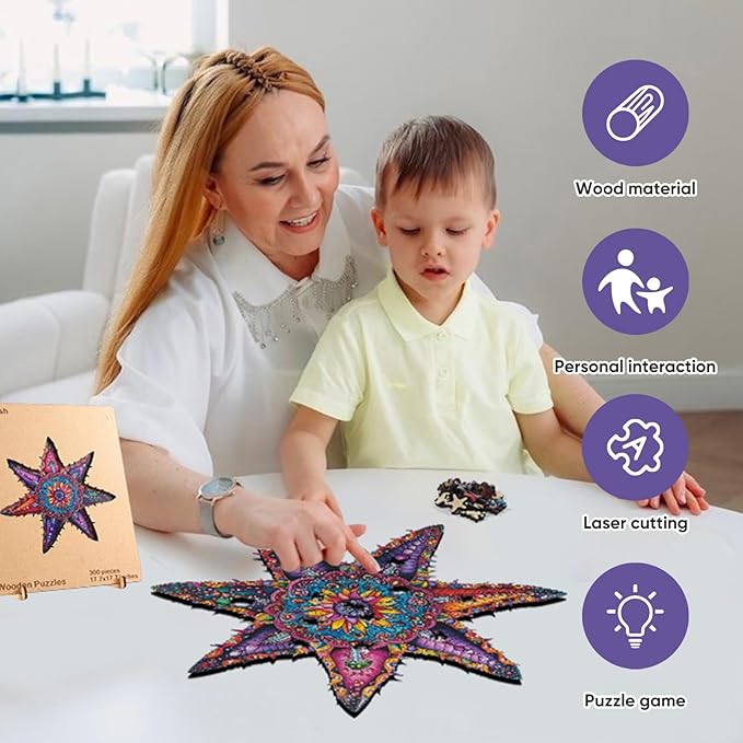 Qiuenisray Wooden Jigsaw Puzzles for Adults 500 Piece, Starfish Ocean Wood Jigsaw Puzzles, Wall Decor, FSC Certified Royal Unique Shape Adult Puzzles Piece, Creative Gift for Family Games 20.3x20.3 in