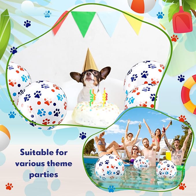 12 Pack Blue Dog Paw Beach Ball 8.5 in Inflatable Beach Balls Bulk for Kids & Adults Cartoon Swimming Pool Toys Pool Party Favors for Birthday Summer Outdoor