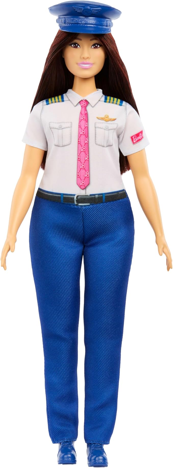 Barbie Careers Pilot Fashion Doll Wearing Removable Look with Flight Uniform & Shoes, Plus Hat Accessory