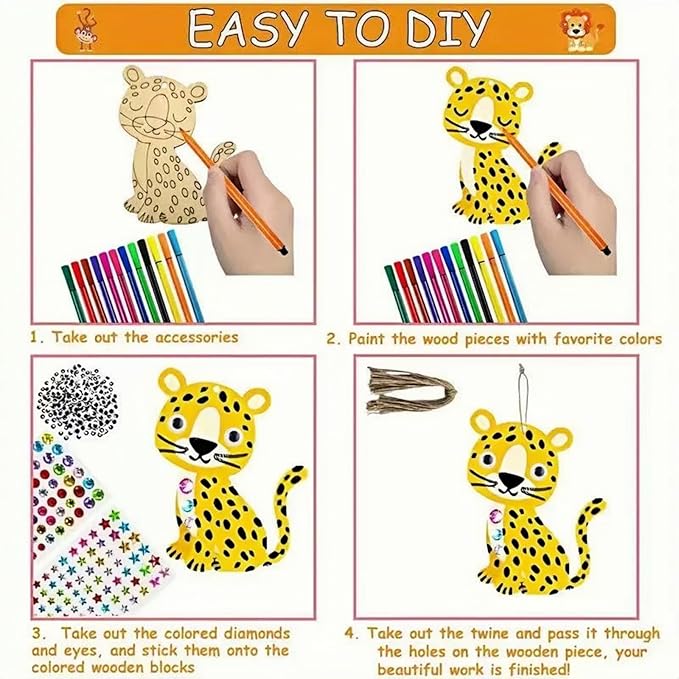 ShaoAngDuoMi 27PCS Paint Your Own Wooden Animal Crafts Kit – DIY Unfinished Wood Ornaments for Kids with Paint Pens & Stickers, Outdoor Art Activity, Garden Tree Hanging Decorations, Creative Gift