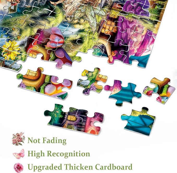 Flower Fairy Puzzle for Adults 1000 Pieces, Funny Mushroom Jigsaw Puzzle, Fantasy Colorful Butterfly Insect Puzzle