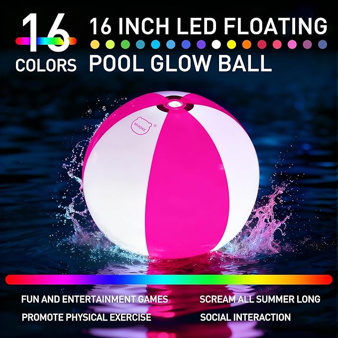 MIAOKE Funny and Playful Pool Toys 16 Inch 5 Pack- LED Beach Ball,Suitable for Pool Games Night Summer Pool Party,Outdoor Everybody Family Games
