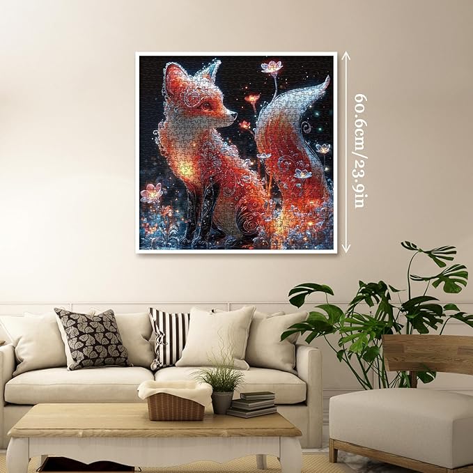 Fantasy Fox Flower Puzzles for Adults 1000 Pieces, Cute Red Animal Jigsaw Puzzle, Challenging Impossible Magic Art Puzzles