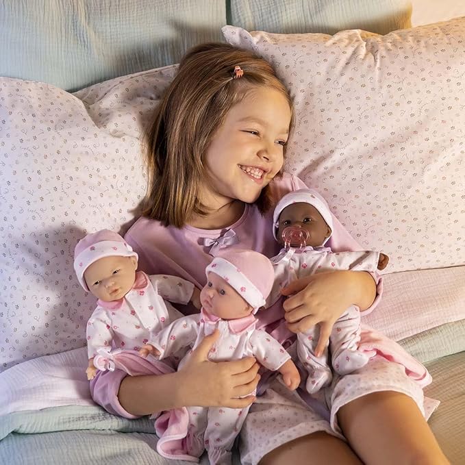La Baby Caucasian 11-inch Small Soft Body Baby Doll | JC Toys - La Baby | Washable |Removable White & Pink Floral Outfit w/Hat, Pacifier & Blanket | for Children 12 Months +