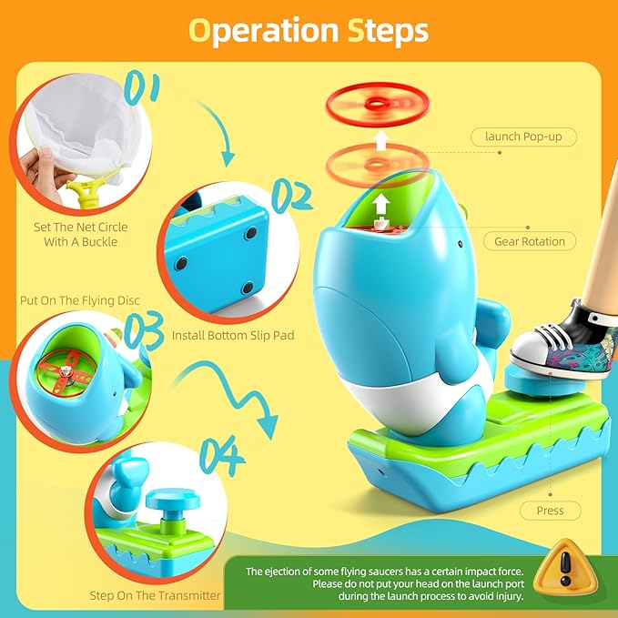 12 PCS Flying Disc Launcher Outdoor Indoor Game Toys Gifts for 3 4 5 6 7 Year Old Boys Kids, Outdoor Outside Game Toys for Boys Girls Ages 3-5 4-8, Ideal 3 4 5 6 Year Old Birthday Gifts