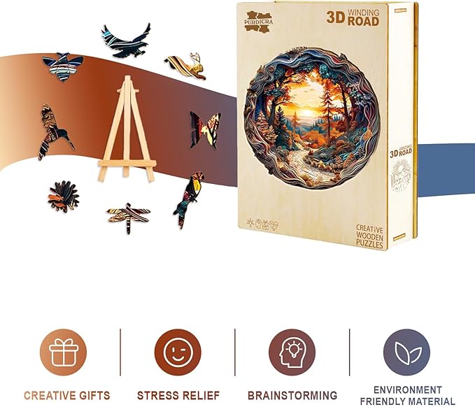 Wooden Jigsaw Puzzles, Winding Road Wooden Puzzles for Adults with Unique Shape, Birthday Gifts for Adults Family Game,11.4"x11.4"-200pcs