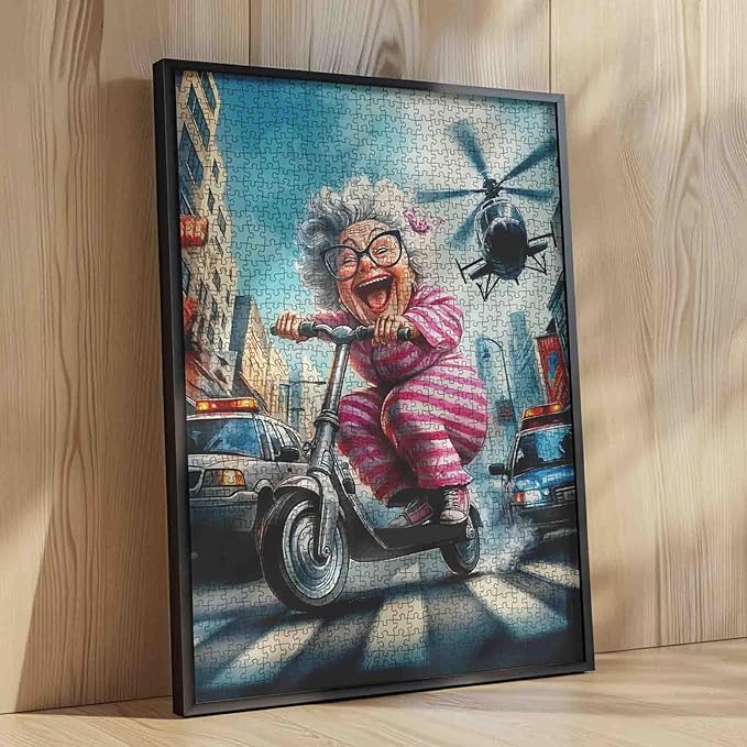 Crazy Old Woman 1000 Piece Jigsaw Puzzles for Adults Laughing Ladies Painting Jigsaw Puzzle Planes and Cars 1000 Pieces Puzzles 20''x27”inch DIY Craft Puzzle Art Home Wall Decor Family Challengings