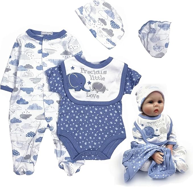 Reborn Baby Doll Clothes Little Elephant 5pcs Outfit Set for 20-23 inches Reborn Baby Boy Doll Clothes Accessories