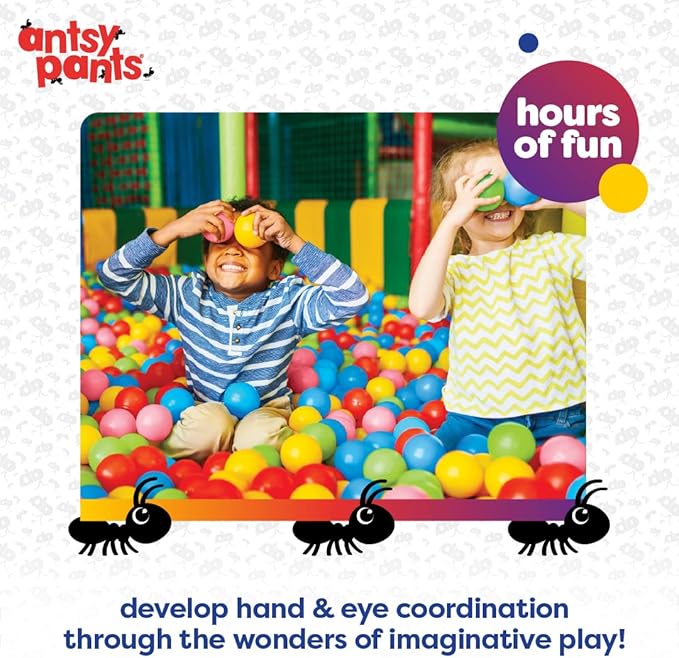 Antsy Pants 200 Ball Pit Balls, Ball Pit for Toddlers 1-3, Non-Toxic Materials, Lightweight, 5 Colors, Reusable Storage Bag, Plastic Balls for Ball Pit, Sensory Toys for Kids