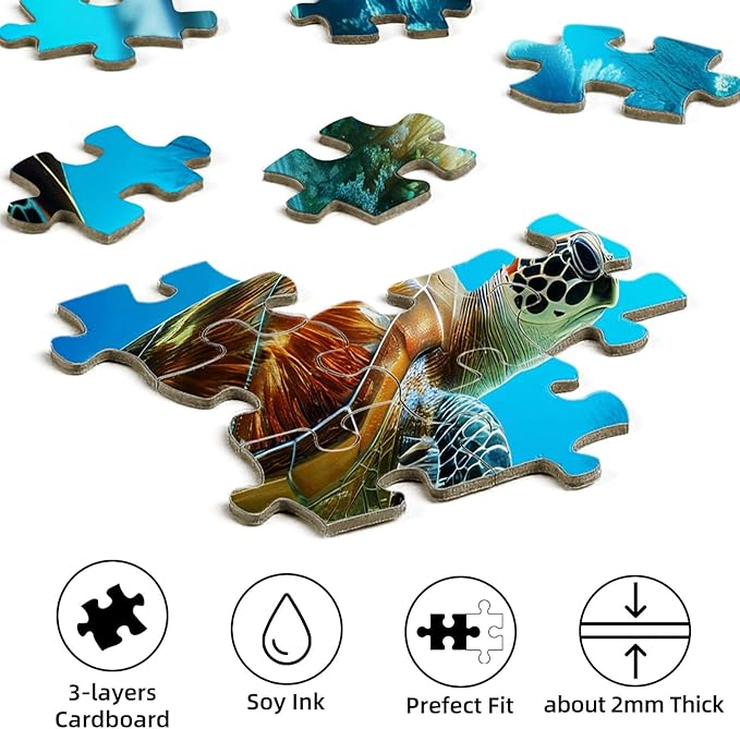 Sutinban Sea Turtle 500 Piece Puzzles for Adults, Coolest Hard Puzzle 500 Pieces, Wave Spirit Hawaii Ocean Jigsaw Puzzles Home Decor Happy Family Game for Adults, 20’’x14.2’’