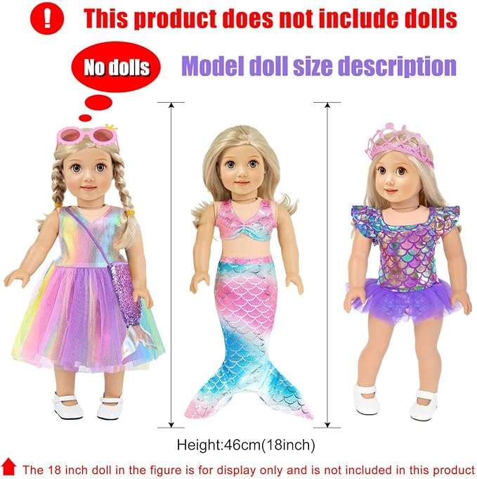 Mermaid 18 inch Doll Clothes and Doll Accessories Case Luggage Travel Play Set Include Suitcase, Dresses, Bag, Camera, Glasses, Pillow, Eyeshade Etc (No Doll)