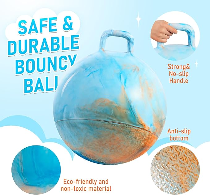 U&C Planet Hopper Ball 20 inches Bouncy Ball with Handle for Kids Age 5-9 Clouds Hoppity Hop Sit and Bounce Jumping Hopping with Pump and Gift Box Great Gift for Birthday Easter Basket Stuffers