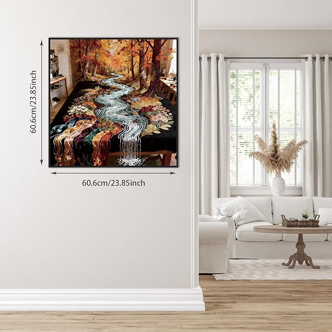 1024 Piece Jigsaw Puzzle for Adults, Embroidery Autumn Stream Landscape, Impossible Puzzle for Family Game Night, Decorative Wall Art Gift for Nature & Craft Lovers, 23.86 x 23.86 Inches