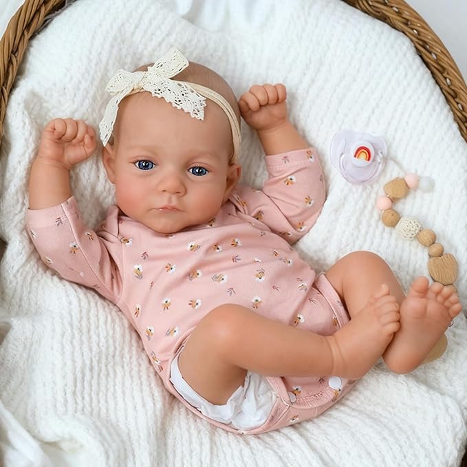 SCOM Realistic Reborn Baby Dolls - 18 Inch Lifelike Newborn Baby Dolls Adorable Girl, Real Life Baby Doll with Accessories, Hand-Drawn Hair Soft Baby Doll Reborn, for 3+ Kids, Birthday Gift