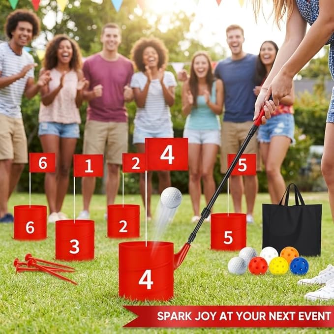 Premium Backyard Golf Game Set – Ultimate 6-Hole Outdoor Course with 2 Upgraded Adjustable Clubs, 12 Practice Balls & Carry Bag – Fun Lawn & Tailgate Games for Adults, Family, Camping