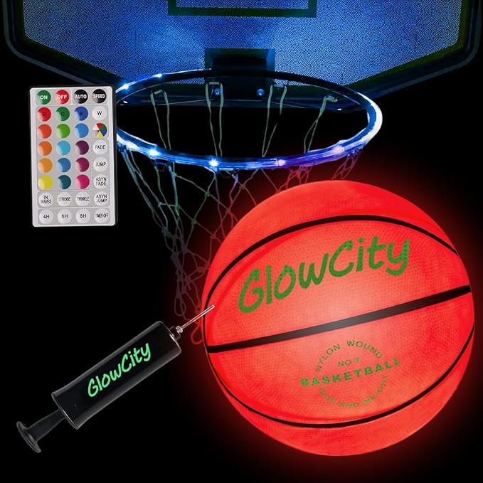 GlowCity Glow in The Dark Basketball - Size 5, 6, 7 Light Up Ball for Kids, Teens & Adults - Night Outdoor Games - Sports Birthday Gifts Ideas for Boys Ages 6 7 8 9 10 11 12 13 14 15